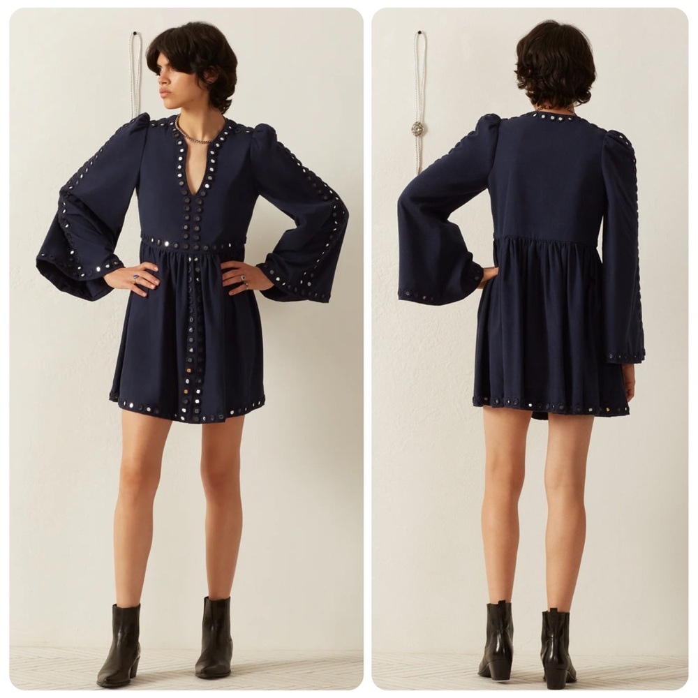 NWT Alix of Bohemia Silvia Midnight Mirror Dress Hand Embroidery Khadi Cotton XS